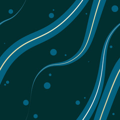 Seamless pattern. Golden, blue wavy lines and circles on green background. Eps10 vector.