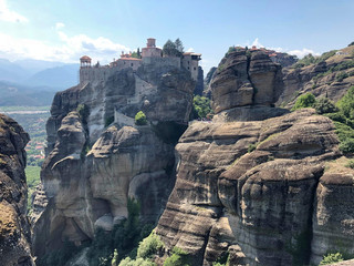 the meteora castle in greece at summer