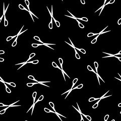 Seamless pattern with white scissors on black background. Good for fabric, textile.Vector