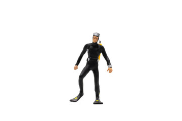 Fototapeta na wymiar Miniature people : Scuba diver isolated on white background with clipping path