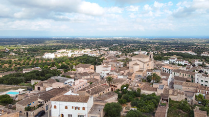 Fototapeta na wymiar Aerial view of the village church S'Alqueria Blanca