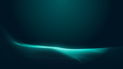 Dot green wave light screen gradient texture background. Abstract  technology big data digital background. 3d rendering.