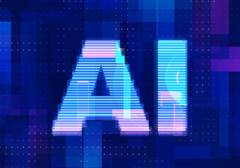 Artificial intelligence icon AI technology blue background. Abstract digital machine learning with digital future design concept.