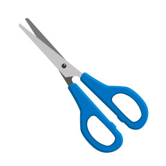 Blue scissors. Vector element isolated on white background.