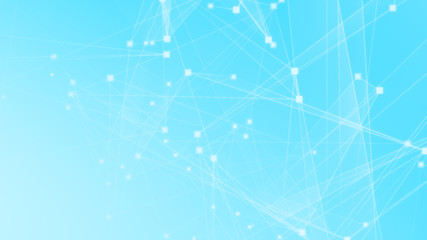 Abstract blue white polygon tech network with connect technology background. Abstract dots and lines texture background. 3d rendering.