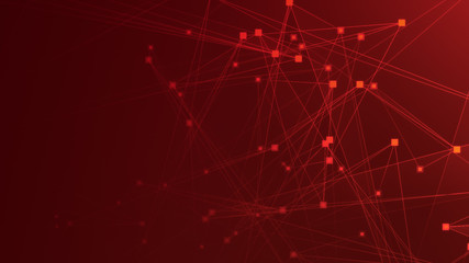 Abstract red polygon tech network with connect technology background. Abstract dots and lines texture background. 3d rendering.