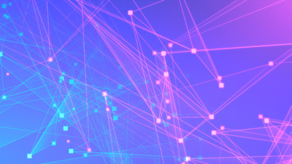 Abstract purple blue polygon tech network with connect technology background. Abstract dots and lines texture background. 3d rendering.