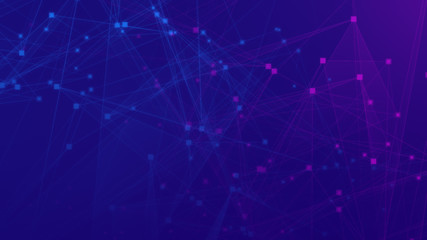 Abstract purple violet and blue polygon tech network with connect technology background. Abstract dots and lines texture background. 3d rendering.