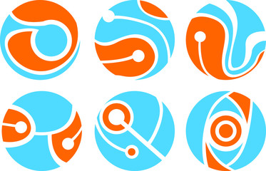 Set of Vector Design of an Abstract Logo in Blue and Orange with a Circle Theme