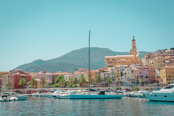 Menton, wonderful city of the cote-d‚ÄôAzur with its marine and architectures,  in a sunny day...