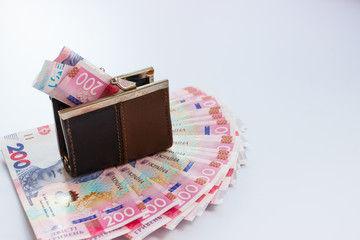 two hundred hryvnias with a wallet, business concept