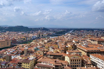 Fototapeta na wymiar View of Florence and the Arno River from the Tower Palazzo Vecchio