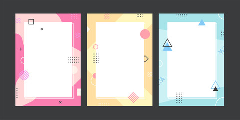 Memphis style template collection. Set of abstract creative concept background for advertising with copy space for text. Modern cute graphic design illustration.