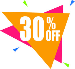 Sale tag, discount 30% off, isolated sticker, banner design template, vector illustration