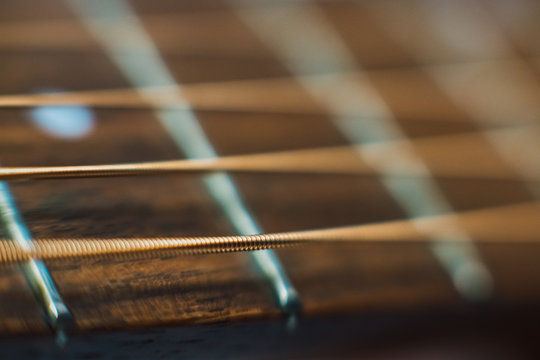 Makro Gitarrensaiten einer Gitarre
