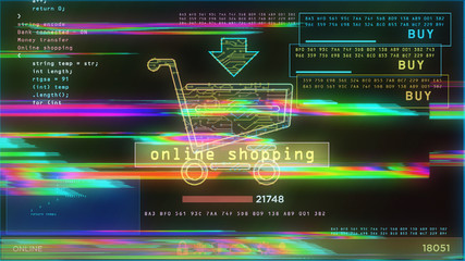 Online shopping with cart symbol on screen illustration