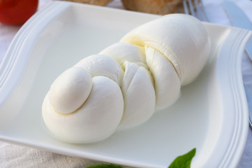 Fresh soft white italian cheese braid mozzarella buffalo made from Italian buffalo's milk by pasta filata method