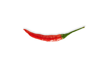 Red chilli pepper, isolated on white background, dewy drops