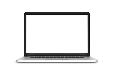 Laptop white gray mockup isolated on white background with clipping path. Front view object. Working at home and online education concept.