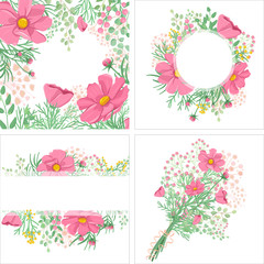 set of postcards made of flowers art