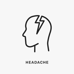 Headache vector icon illustration - a symbol of stress and migraine. Outline man head with brain pain and discomfort symptom of flu or coronavirus covid19. The human line head feel stress and anger V2