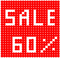 Picture in white and red colors made of dots. Banner with lettering word SALE 60 percent. Season sale design template. 