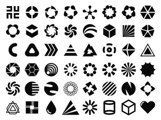 Vector black flat design elements for your logo design. Editable monochrome geometric shapes for unique label, sign, symbol identity design.