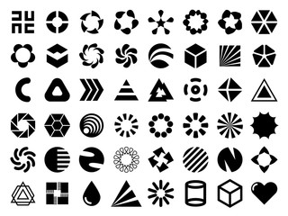  Black flat design elements for your logo design. Editable monochrome geometric shapes for unique label, sign, symbol identity design.