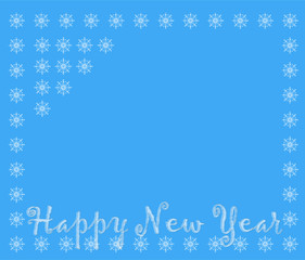 Naklejka na ściany i meble Frame for greeting Happy New Year. Blue background with abstract snowflakes. 