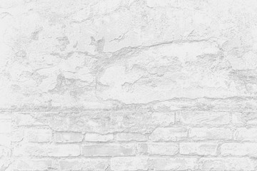 Aged faded white facade covering of grungy bumpy brickwall fortress. Indoor side of shabby house rural town. Light grey poster paper clean minimal front page website design. Empty uneven retro space