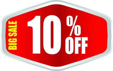 Sale tag, discount 10% off, isolated sticker, banner design template, vector illustration
