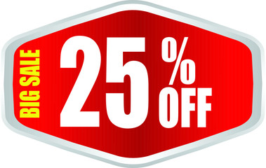 Sale tag, discount 25% off, isolated sticker, banner design template, vector illustration