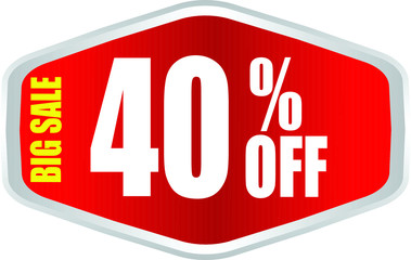 Sale tag, discount 40% off, isolated sticker, banner design template, vector illustration