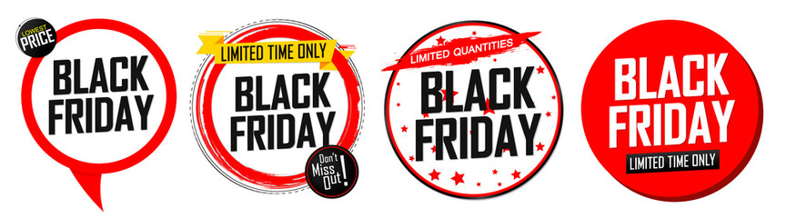 Set Black Friday Sale banners design template, discount tags, final season offers, vector illustration