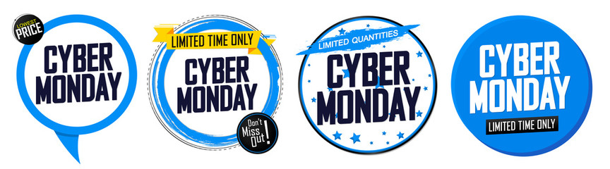 Set Cyber Monday Sale banners design template, discount tags, final season offers, vector illustration