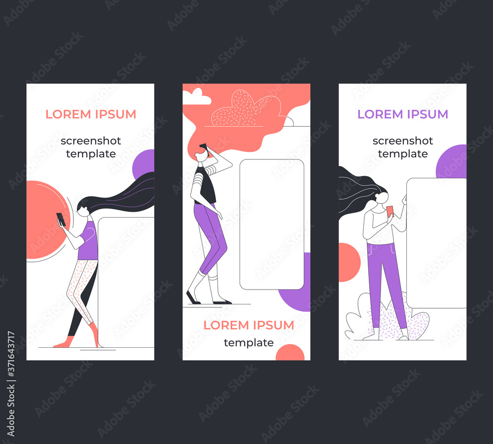 Wall mural ux/ui design templates, screens' kit with empty place for app screenshots.