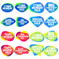 Set Cyber Monday Sales bubble banners design template, collection discount tags, app icons, vector illustration
