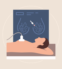 Vector illustration. The girl is undergoing an examination of the mammary glands. Mammography.