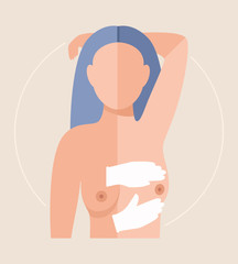 Vector illustration. Breast examination in a girl. Medicine.