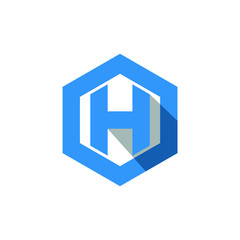 Hexagon letter H logo. Abstract vector letter h icon with shadow.