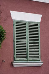 A close up of a green window 