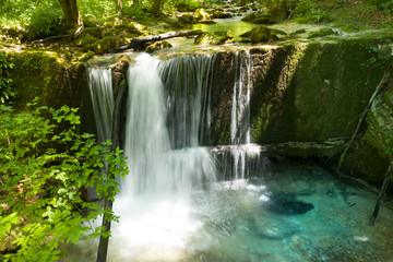 frontal aerial view of the waterfall produced by the orfento river in the majella mountain area abruzzo italy
