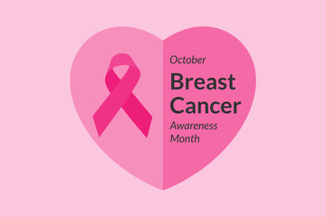 Pink ribbon on heart. October breast cancer awareness month