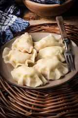 Homemade dumplings with cheese.