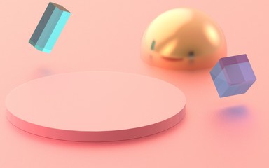 3d pink podium minimal pastel studio background. Abstract 3d geometric shape object illustration render.