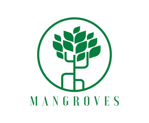 Nature logo. Mangrove tree with circle line, vector isolated