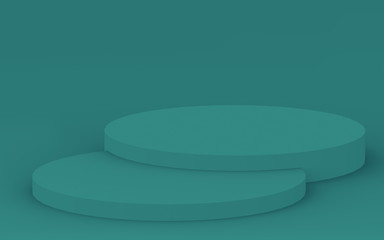 3d green dark cylinder podium minimal studio background. Abstract 3d geometric shape object illustration render. Display for cosmetic perfume fashion natural product.