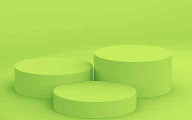 3d green cylinder podium minimal studio background. Abstract 3d geometric shape object illustration render. Display for food natural product.