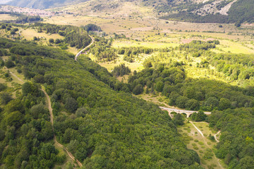 aerial view of a railway bridge in the majella mountain area abruzzo italy