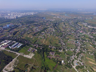 Aerial view of the saburb landscape (drone image). Near Kiev